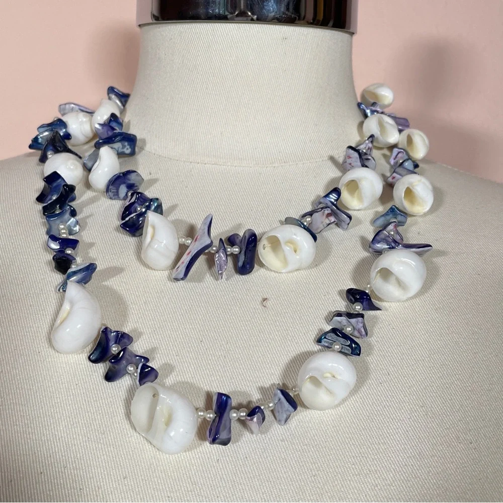 Vintage Real SHELL & Real PEARL Mermaid Core Summer Beach Tropical Boho Necklace
